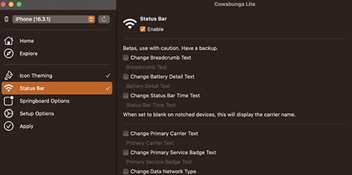 Cowabunga Lite - Status Bar