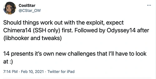 CoolStar says Odyssey jailbreak for iOS 13.0-13.5 on A9-A13 could